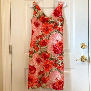 Talbots sleeveless dress, lined, size 6, peach, pink, beige, green